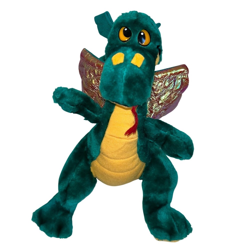 Vintage‎ 1992 Acme Dragon Plush Teal Green Yellow Iridescent Wings 12 Inch Toy